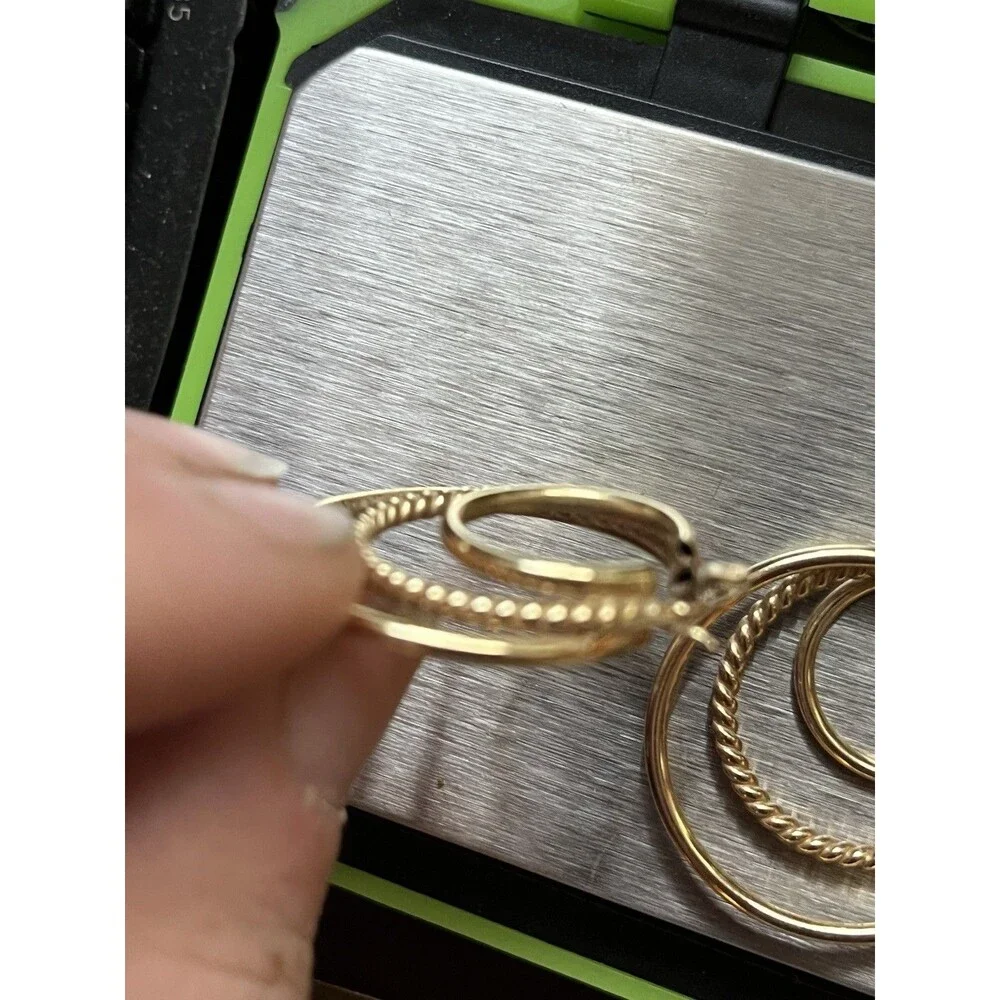 Vintage 14k Yellow Gold Triple Hoop Loop Earrings 3 Hoop Textured 4.3g Grams